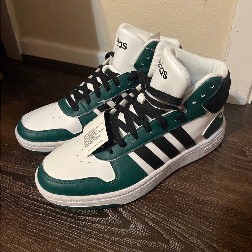 Adidas Hoops 2.0 Mid Green and White Sneakers